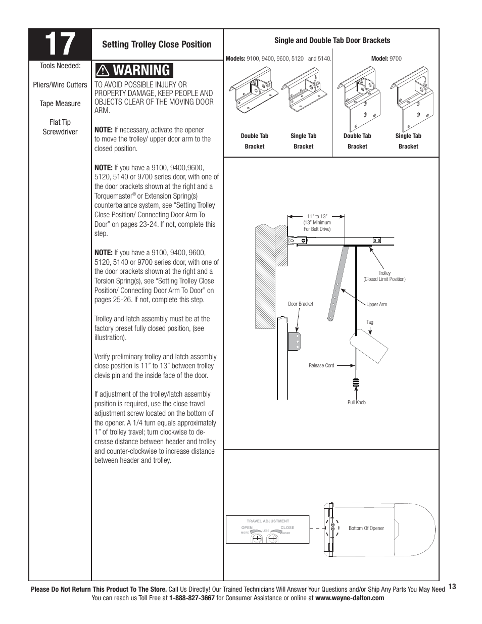 Warning, Setting trolley close position | Wayne-Dalton PRODRIVE 3221C-Z User Manual | Page 19 / 96