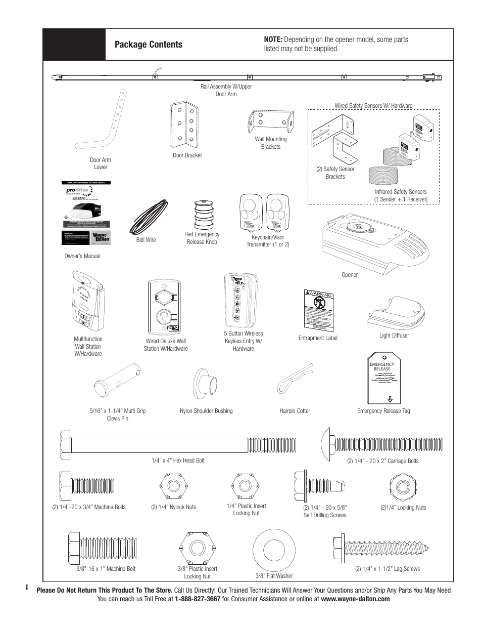 Package contents | Wayne-Dalton PRODRIVE 3221C-Z User Manual | Page 2 / 96