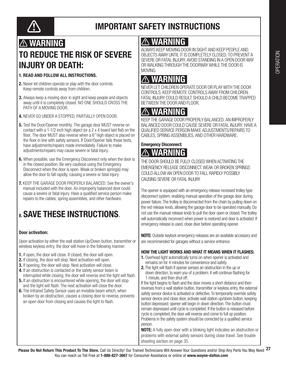 Save these instructions, Warning | Wayne-Dalton PRODRIVE 3221C-Z User Manual | Page 33 / 96