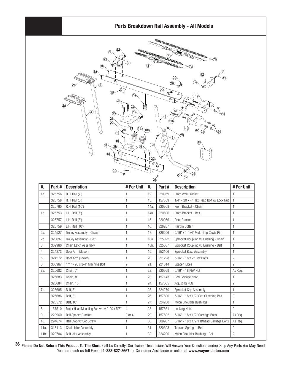 Parts breakdown rail assembly - all models | Wayne-Dalton PRODRIVE 3221C-Z User Manual | Page 42 / 96