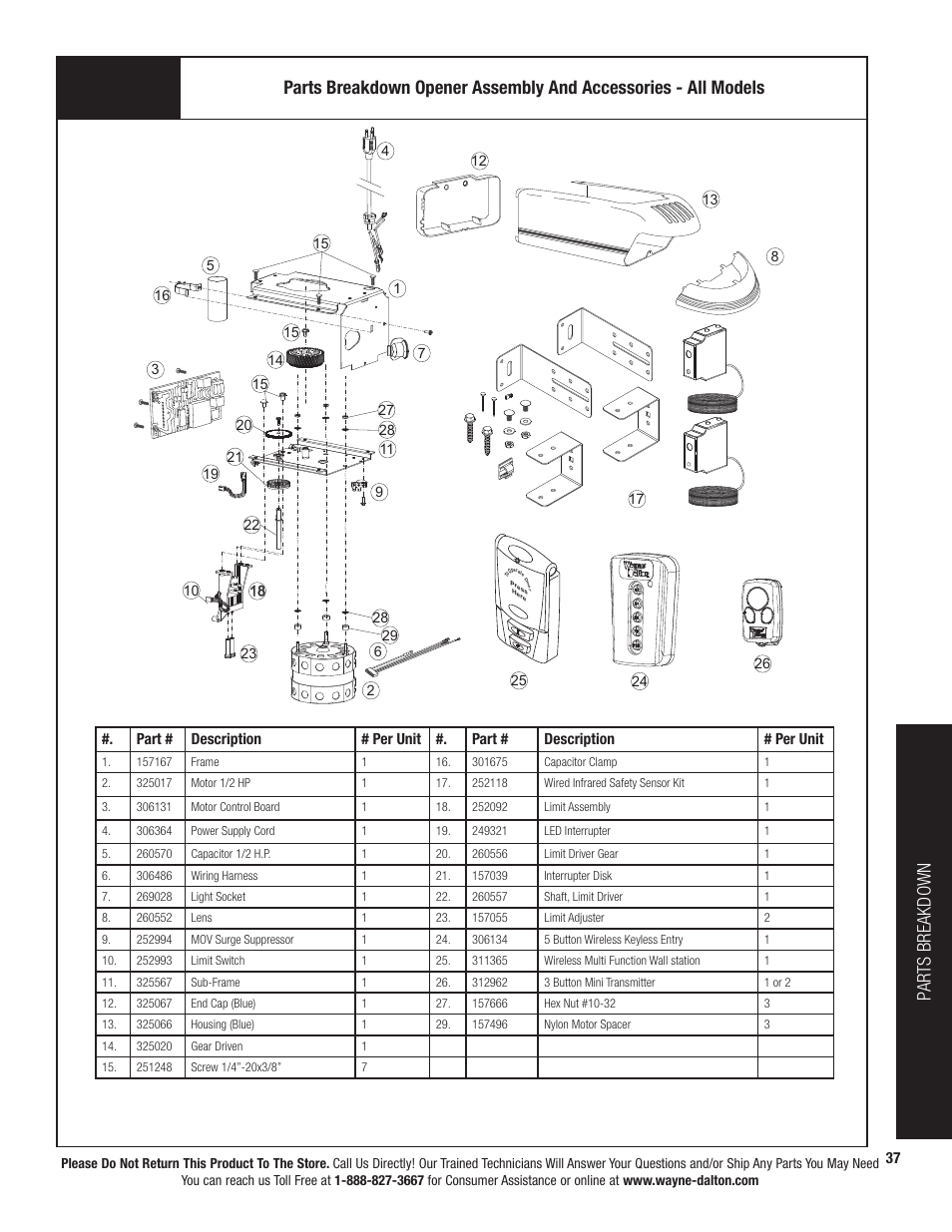 Pa r ts breakdown | Wayne-Dalton PRODRIVE 3221C-Z User Manual | Page 43 / 96