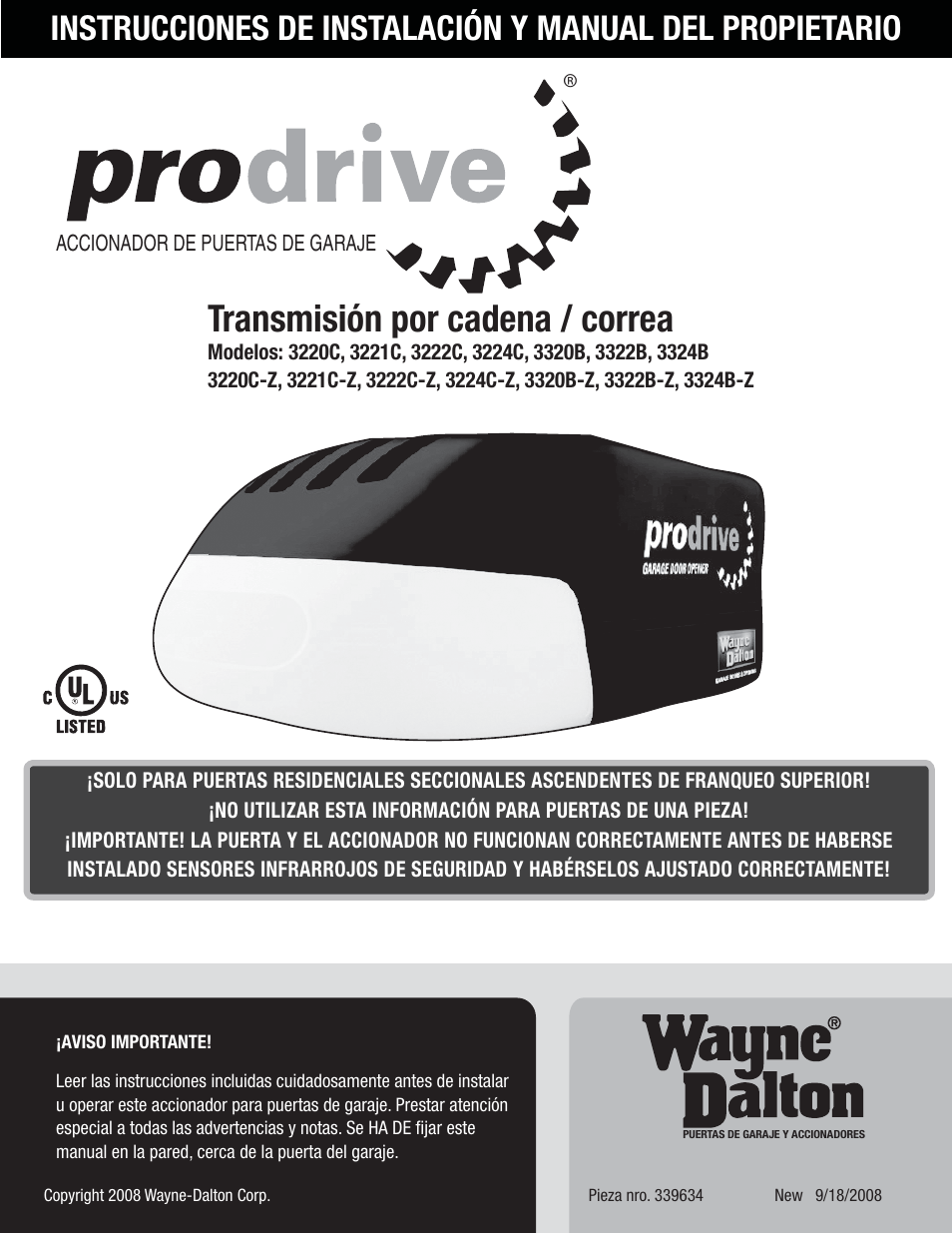 Transmisión por cadena / correa, Garage door opener | Wayne-Dalton PRODRIVE 3221C-Z User Manual | Page 49 / 96