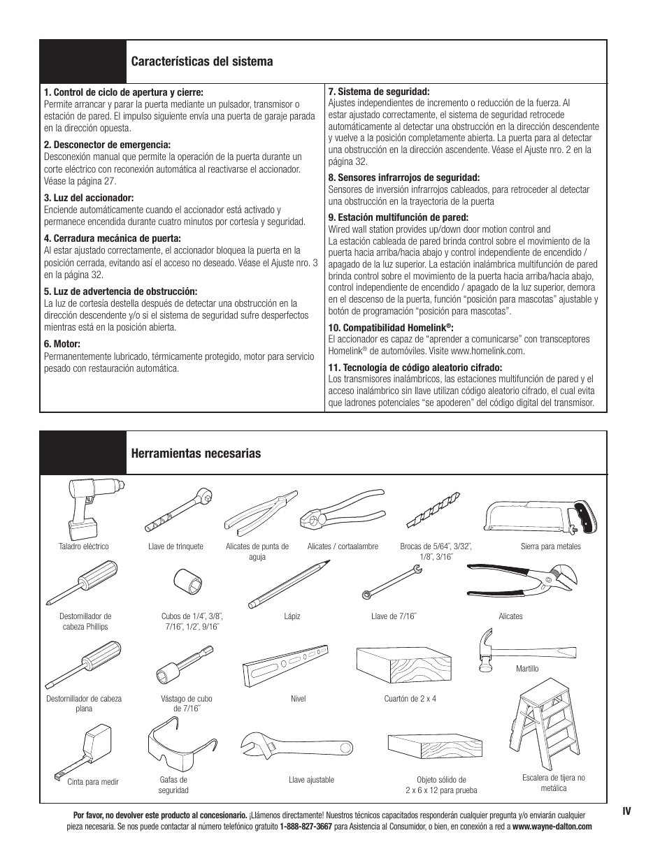 Características del sistema, Herramientas necesarias | Wayne-Dalton PRODRIVE 3221C-Z User Manual | Page 53 / 96