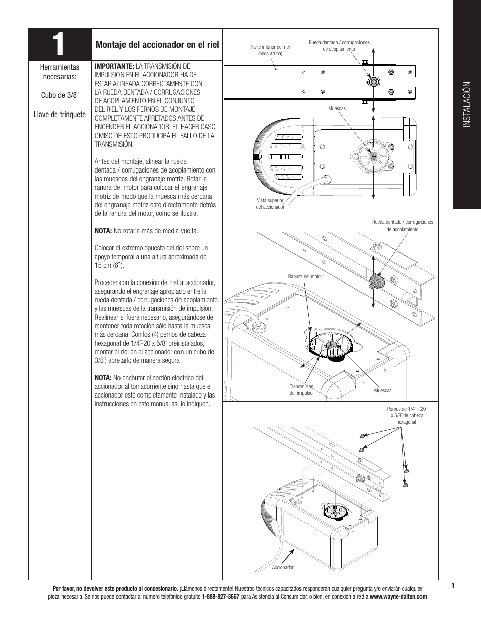 Montaje del accionador en el riel, Inst alación | Wayne-Dalton PRODRIVE 3221C-Z User Manual | Page 55 / 96