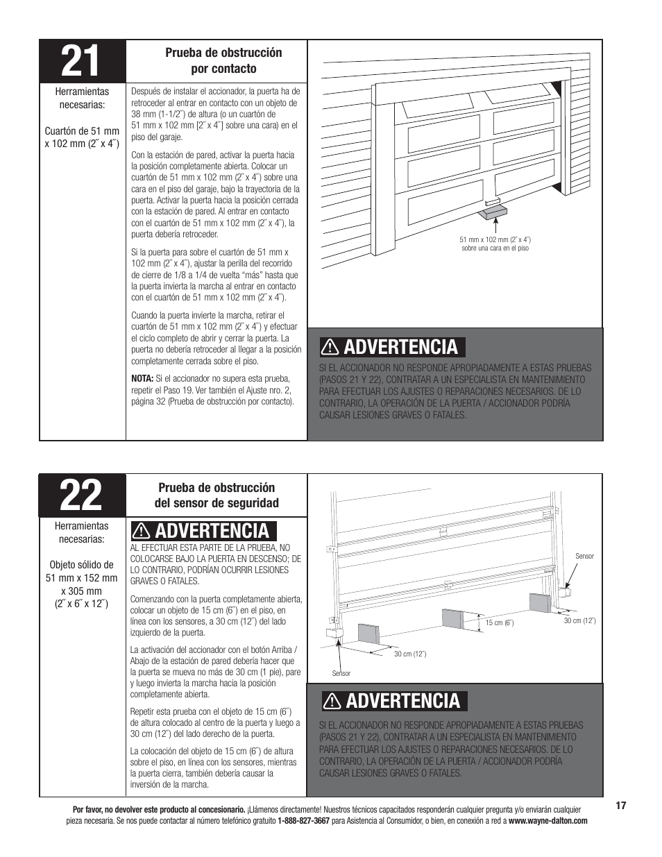 Advertencia | Wayne-Dalton PRODRIVE 3221C-Z User Manual | Page 71 / 96