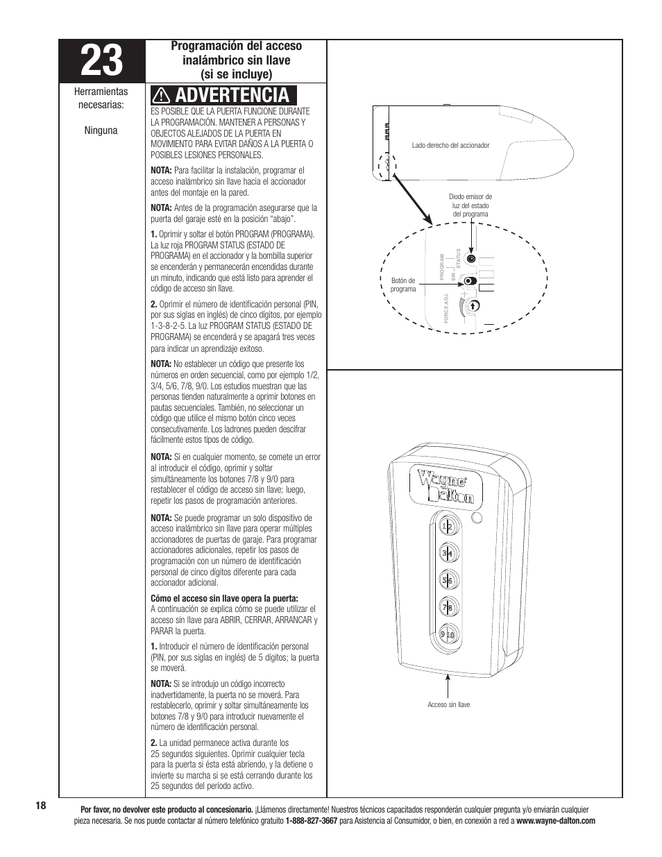 Advertencia | Wayne-Dalton PRODRIVE 3221C-Z User Manual | Page 72 / 96