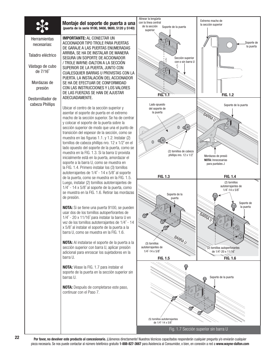 Montaje del soporte de puerta a una | Wayne-Dalton PRODRIVE 3221C-Z User Manual | Page 76 / 96