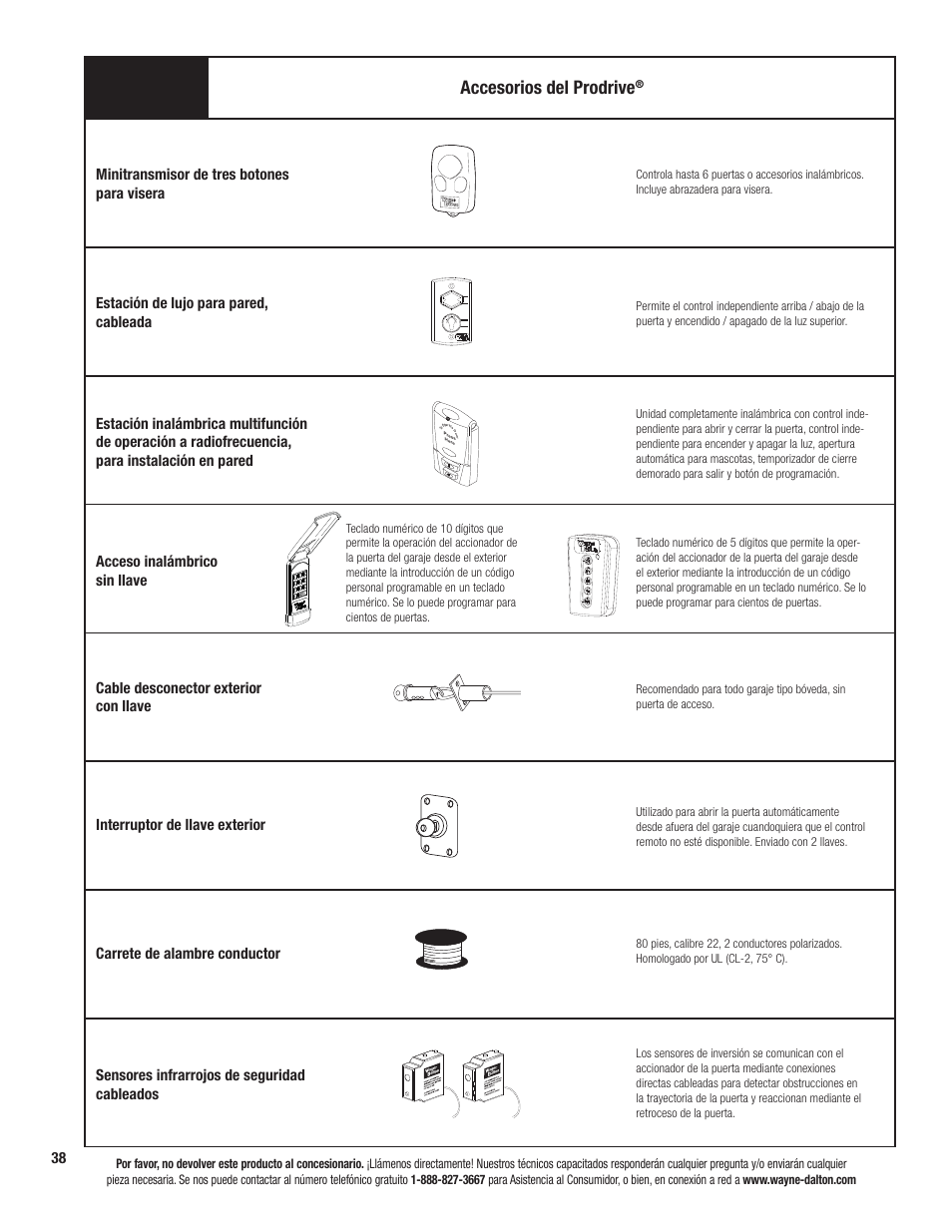 Accesorios del prodrive | Wayne-Dalton PRODRIVE 3221C-Z User Manual | Page 92 / 96