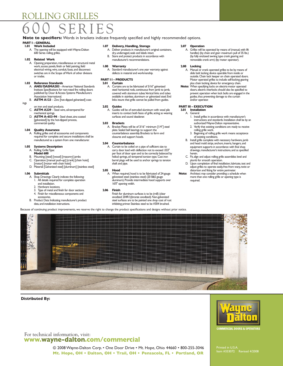 Rolling grilles, For technical information, visit | Wayne-Dalton 600 User Manual | Page 6 / 6