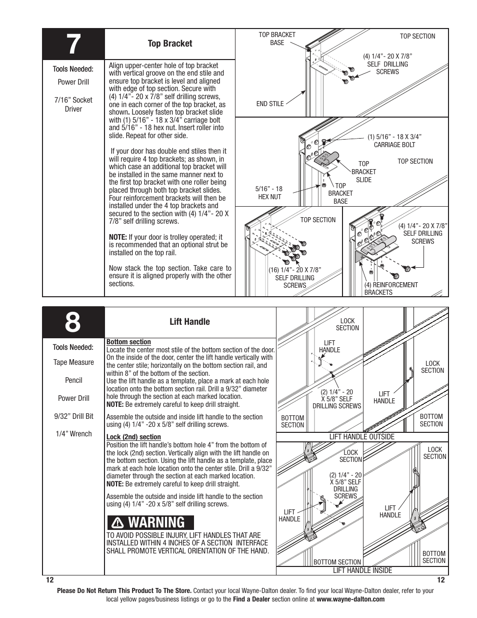 Warning | Wayne-Dalton 8850 User Manual | Page 12 / 27