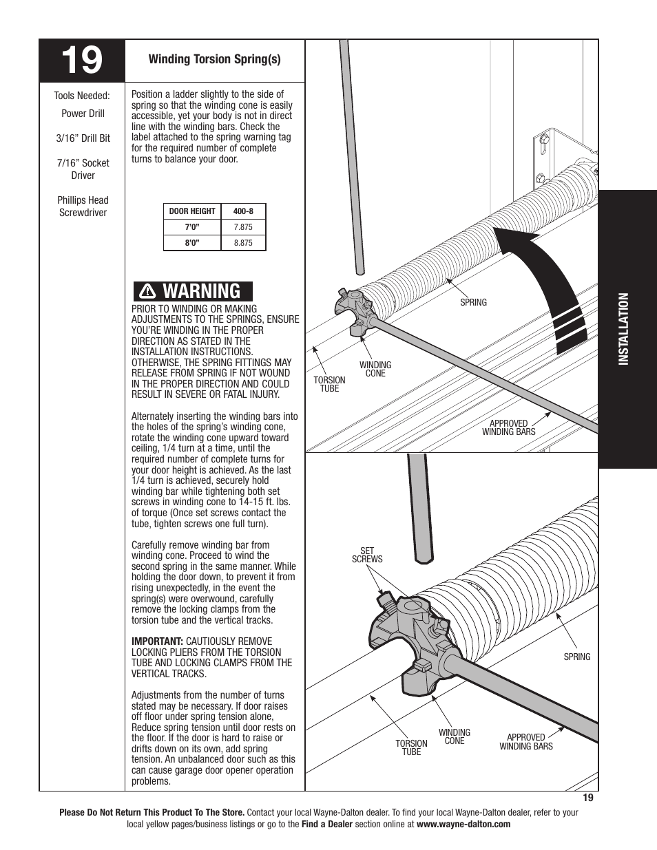 Warning | Wayne-Dalton 8850 User Manual | Page 19 / 27