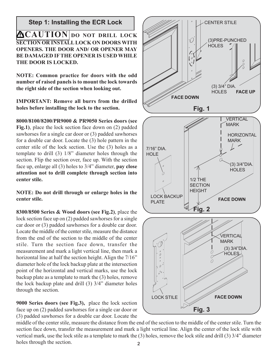Caution, Step 1: installing the ecr lock, Fig. 2 fig. 3 | Fig. 1 | Wayne-Dalton 9000 User Manual | Page 2 / 4