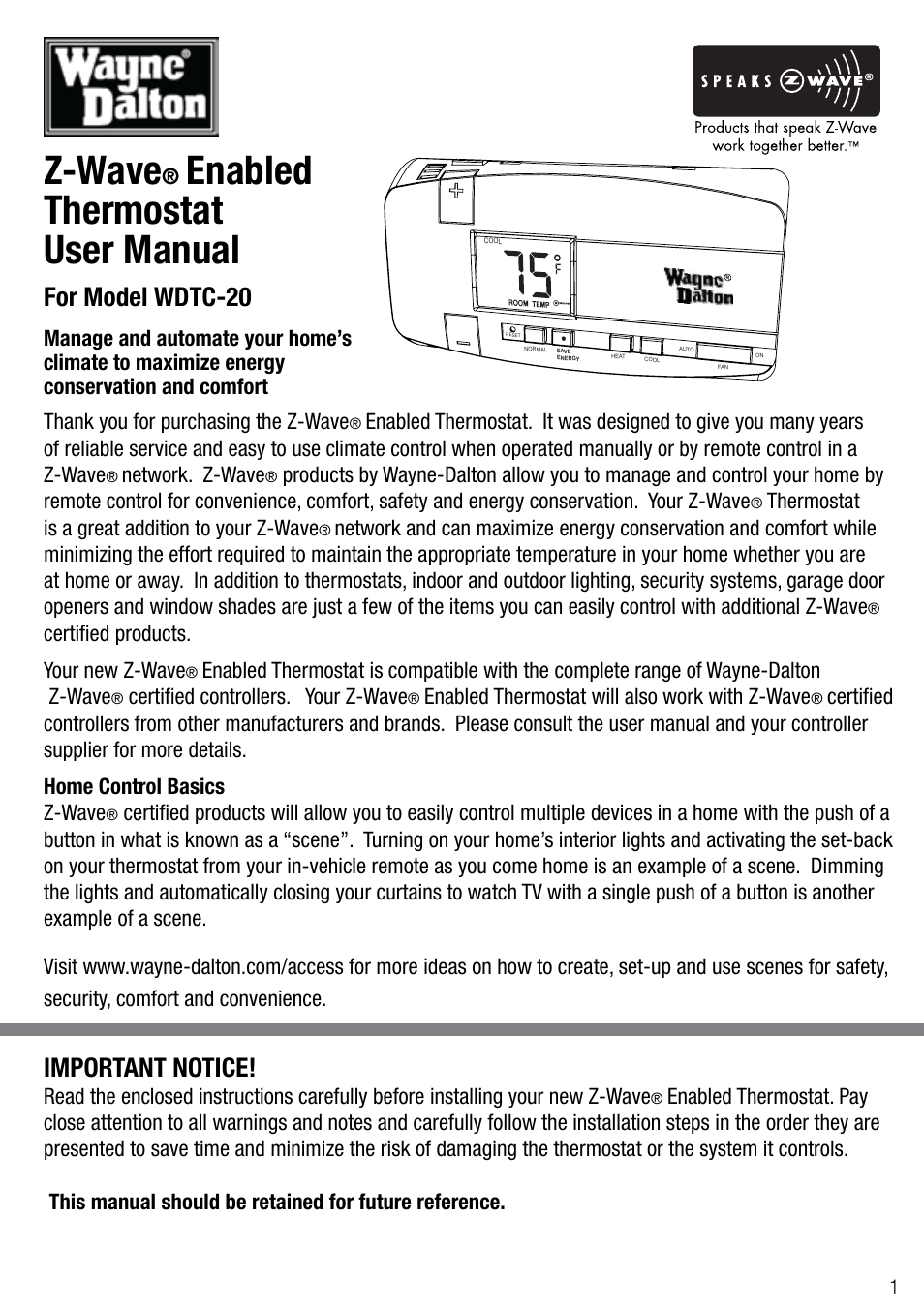 Wayne-Dalton Z-WAVE WDTC-20 User Manual | 34 pages