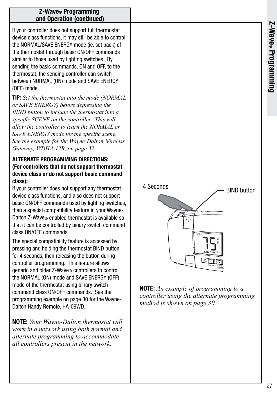 Z-w ave, Programming | Wayne-Dalton Z-WAVE WDTC-20 User Manual | Page 27 / 34