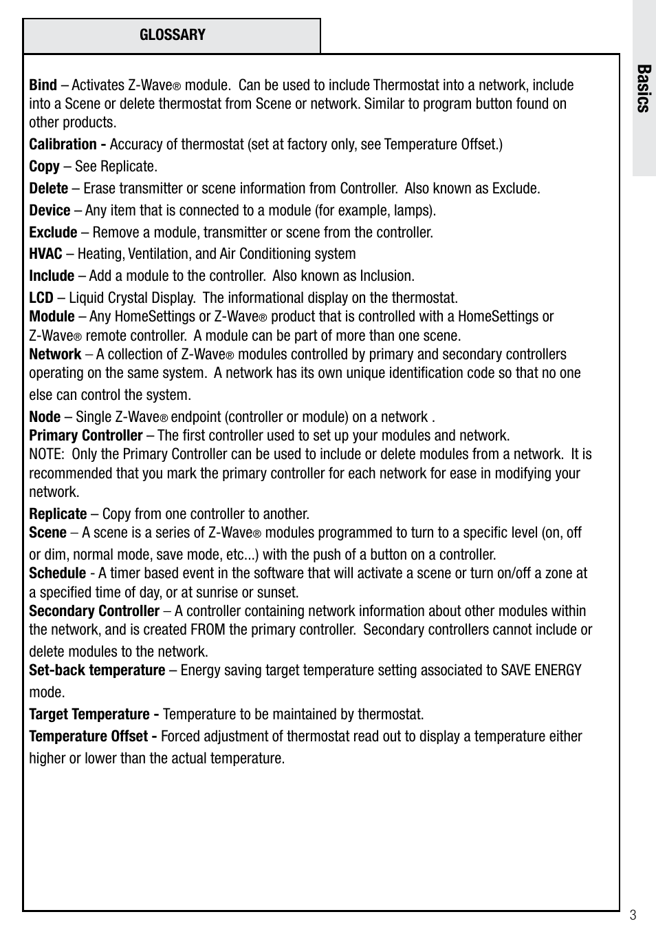 Basics | Wayne-Dalton Z-WAVE WDTC-20 User Manual | Page 3 / 34