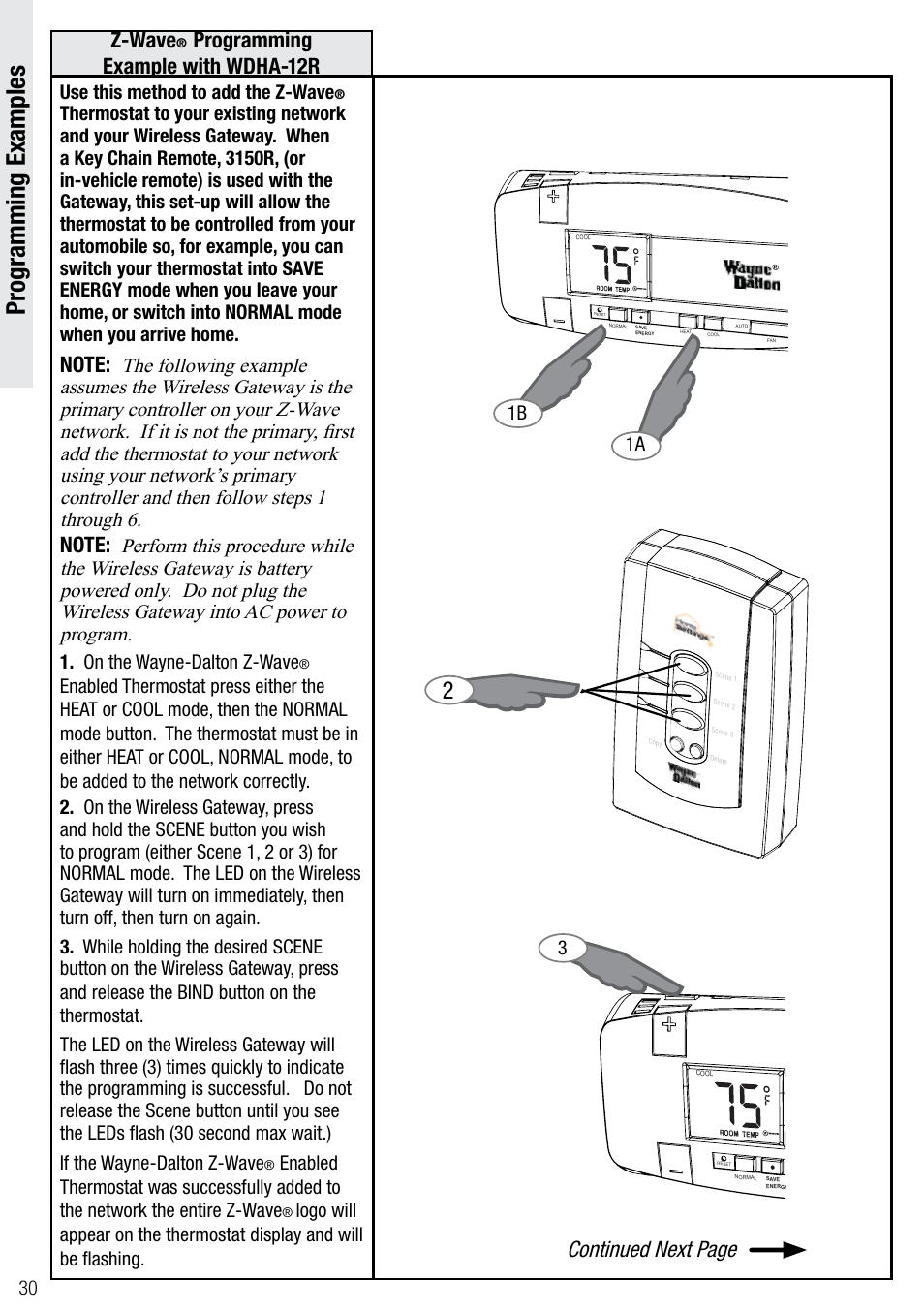 Programming examples | Wayne-Dalton Z-WAVE WDTC-20 User Manual | Page 30 / 34