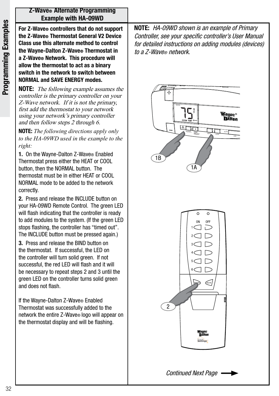 Programming examples | Wayne-Dalton Z-WAVE WDTC-20 User Manual | Page 32 / 34