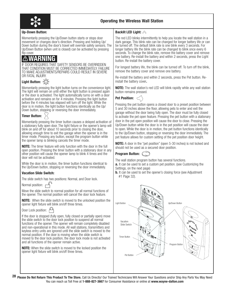 Wayne-Dalton Wireless Wall Station User Manual | 2 pages