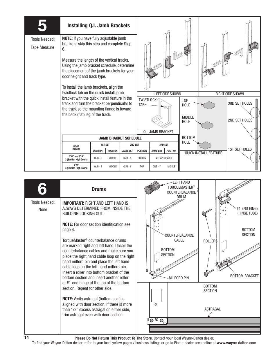 Drums, Installing q.i. jamb brackets | Wayne-Dalton TORQUEMASTER 9800 User Manual | Page 14 / 38