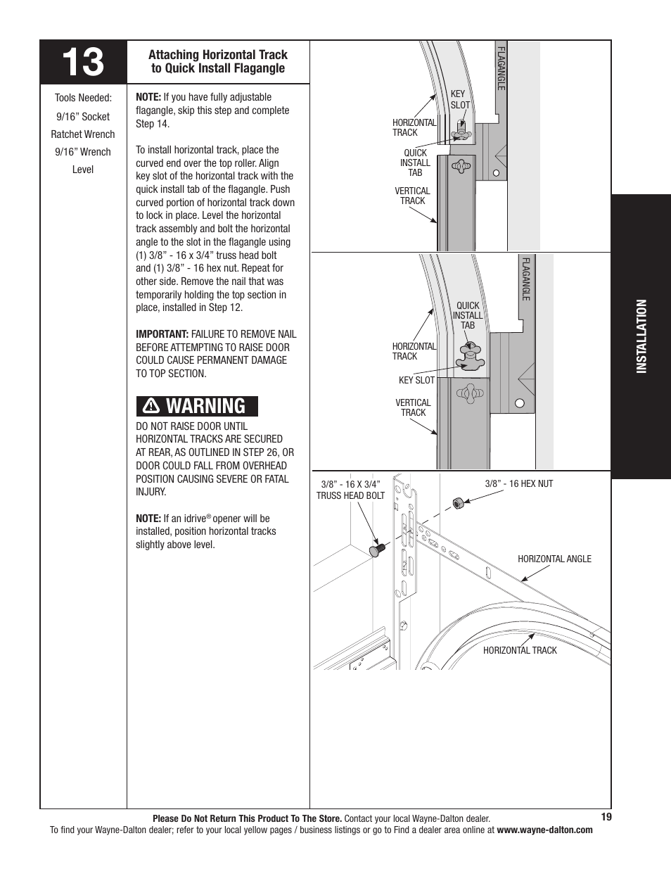 Warning | Wayne-Dalton TORQUEMASTER 9800 User Manual | Page 19 / 38