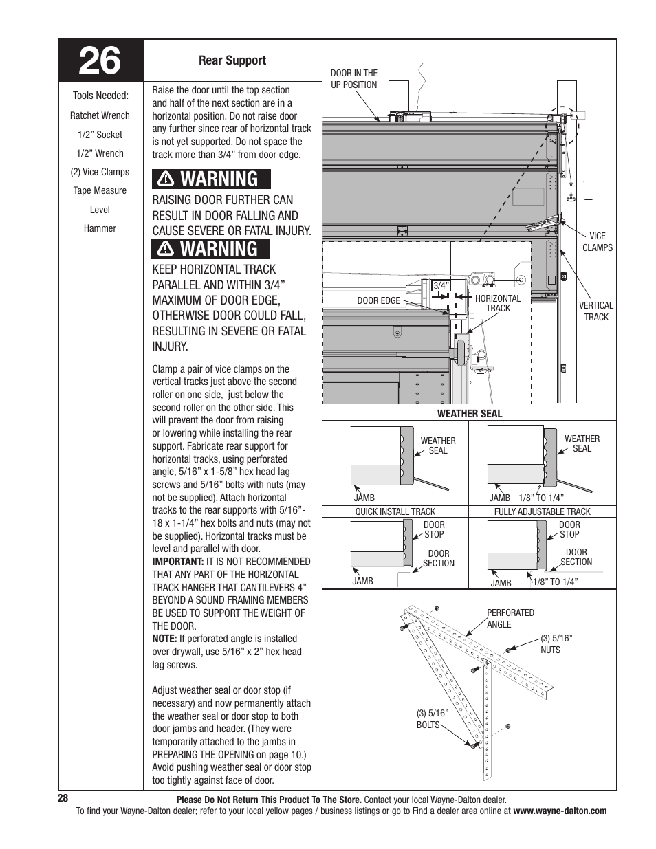 Warning | Wayne-Dalton TORQUEMASTER 9800 User Manual | Page 28 / 38