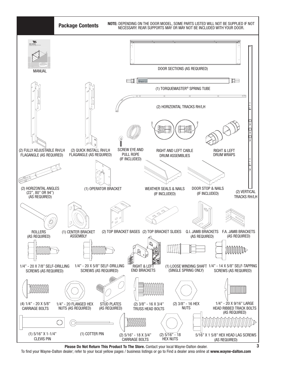 Package contents | Wayne-Dalton TORQUEMASTER 9800 User Manual | Page 3 / 38