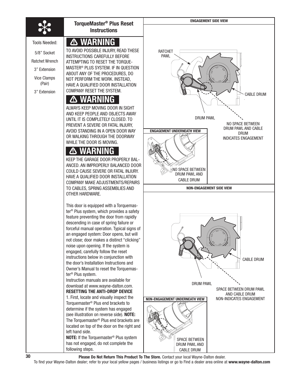 Warning | Wayne-Dalton TORQUEMASTER 9800 User Manual | Page 30 / 38