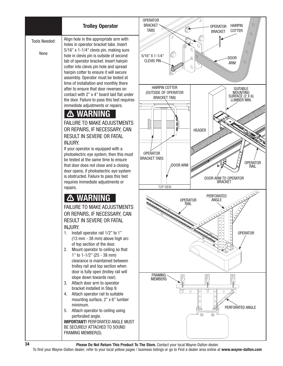 Warning | Wayne-Dalton TORQUEMASTER 9800 User Manual | Page 34 / 38