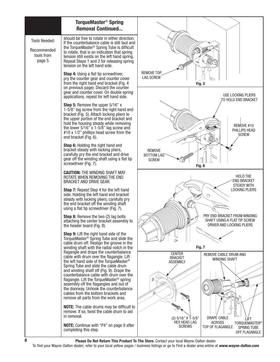 Torquemaster, Spring removal continued | Wayne-Dalton TORQUEMASTER 9800 User Manual | Page 8 / 38