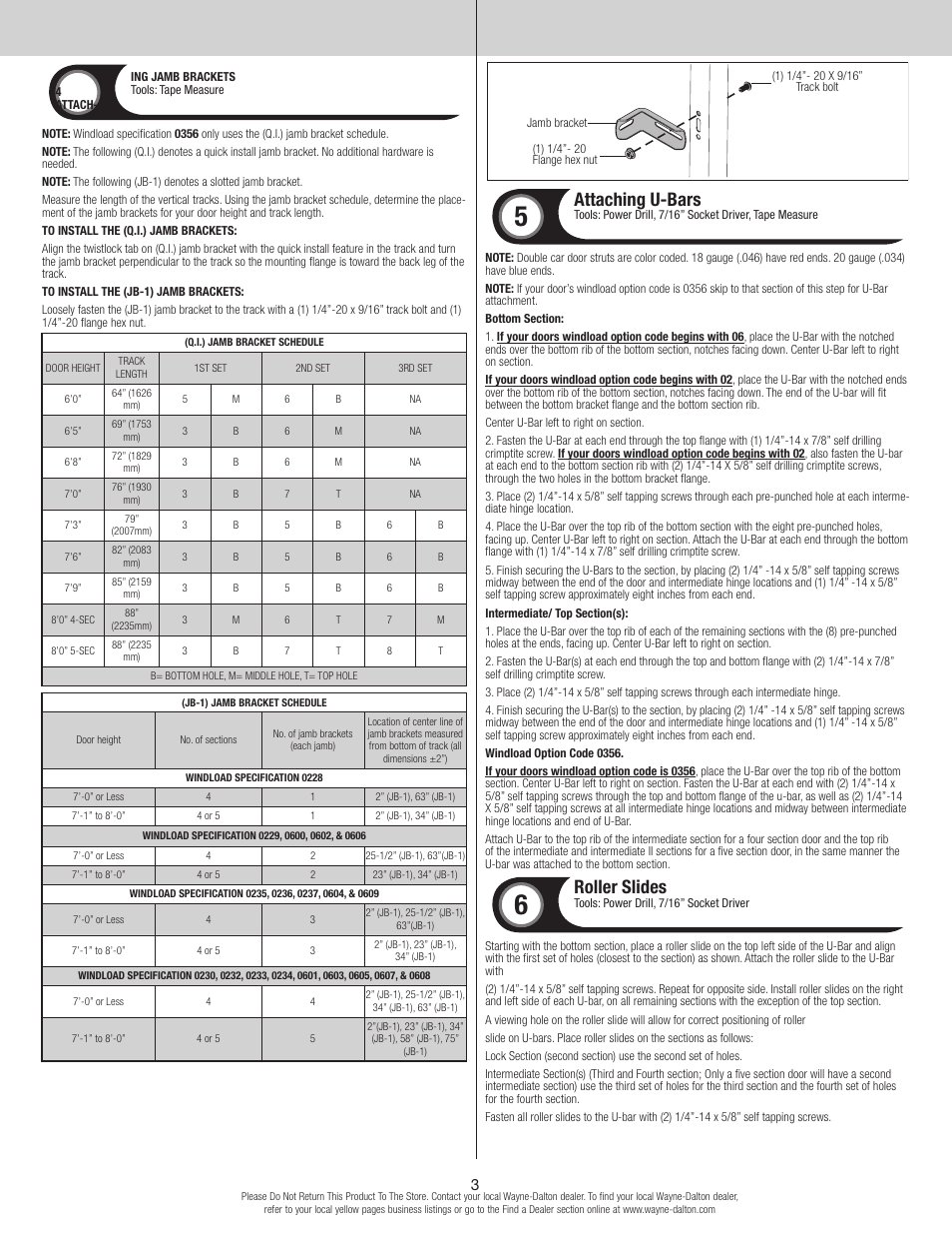 Attaching u-bars, Roller slides | Wayne-Dalton TORQUEMASTER 9600 User Manual | Page 3 / 12