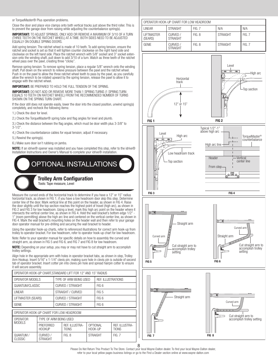 Optional installations, Trolley arm configuration | Wayne-Dalton TORQUEMASTER 9600 User Manual | Page 8 / 12