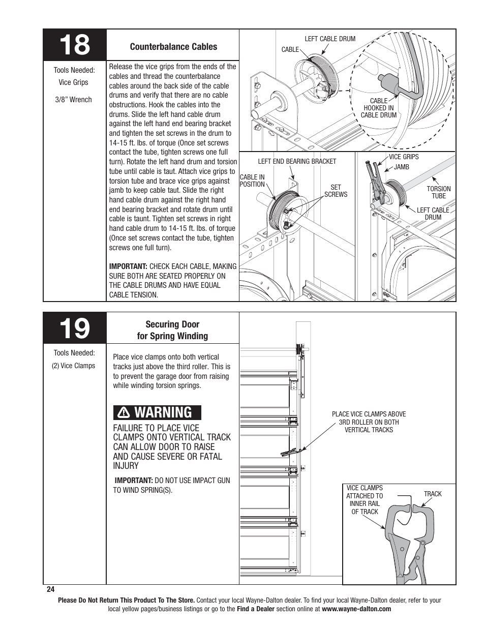 Warning | Wayne-Dalton TORSION SPRING 9100 User Manual | Page 24 / 36