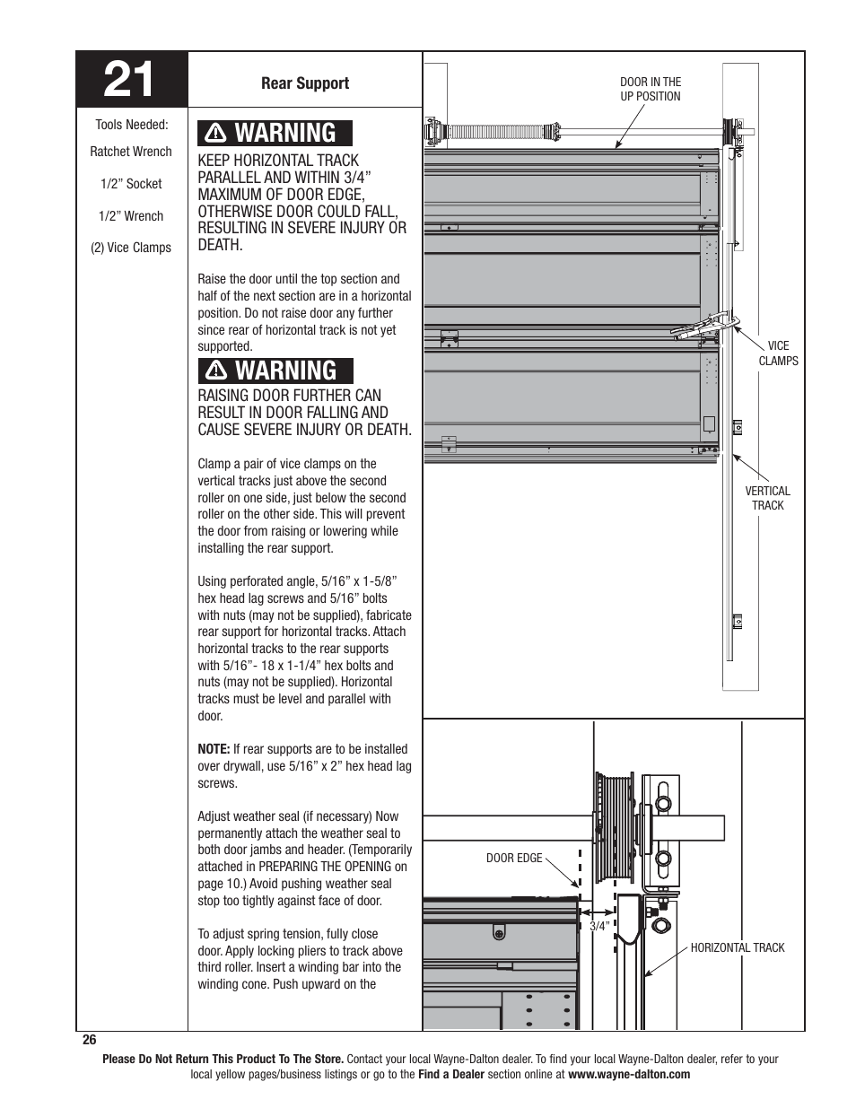Warning | Wayne-Dalton TORSION SPRING 9100 User Manual | Page 26 / 36