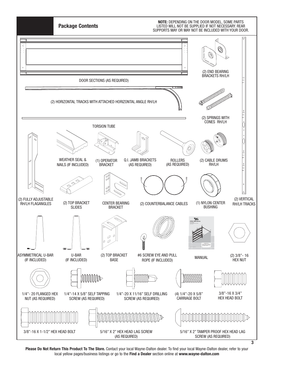 Package contents | Wayne-Dalton TORSION SPRING 9100 User Manual | Page 3 / 36