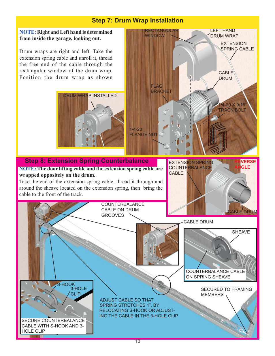 Step 8: extension spring counterbalance, Step 7: drum wrap installation | Wayne-Dalton IDRIVE 3982 User Manual | Page 10 / 36