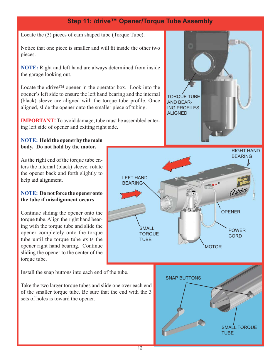 Step 11: i drive™ opener/torque tube assembly | Wayne-Dalton IDRIVE 3982 User Manual | Page 12 / 36