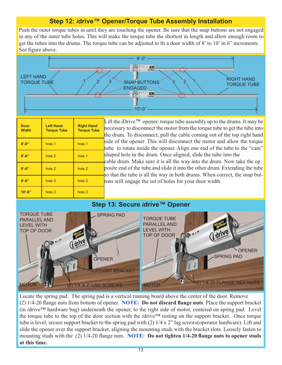 Step 13: secure i drive™ opener | Wayne-Dalton IDRIVE 3982 User Manual | Page 13 / 36