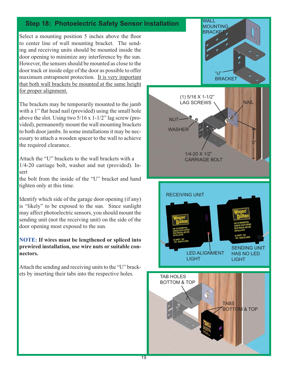 Step 18: photoelectric safety sensor installation | Wayne-Dalton IDRIVE 3982 User Manual | Page 19 / 36