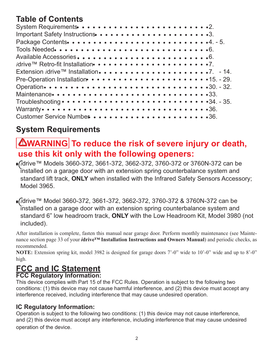 Wayne-Dalton IDRIVE 3982 User Manual | Page 2 / 36