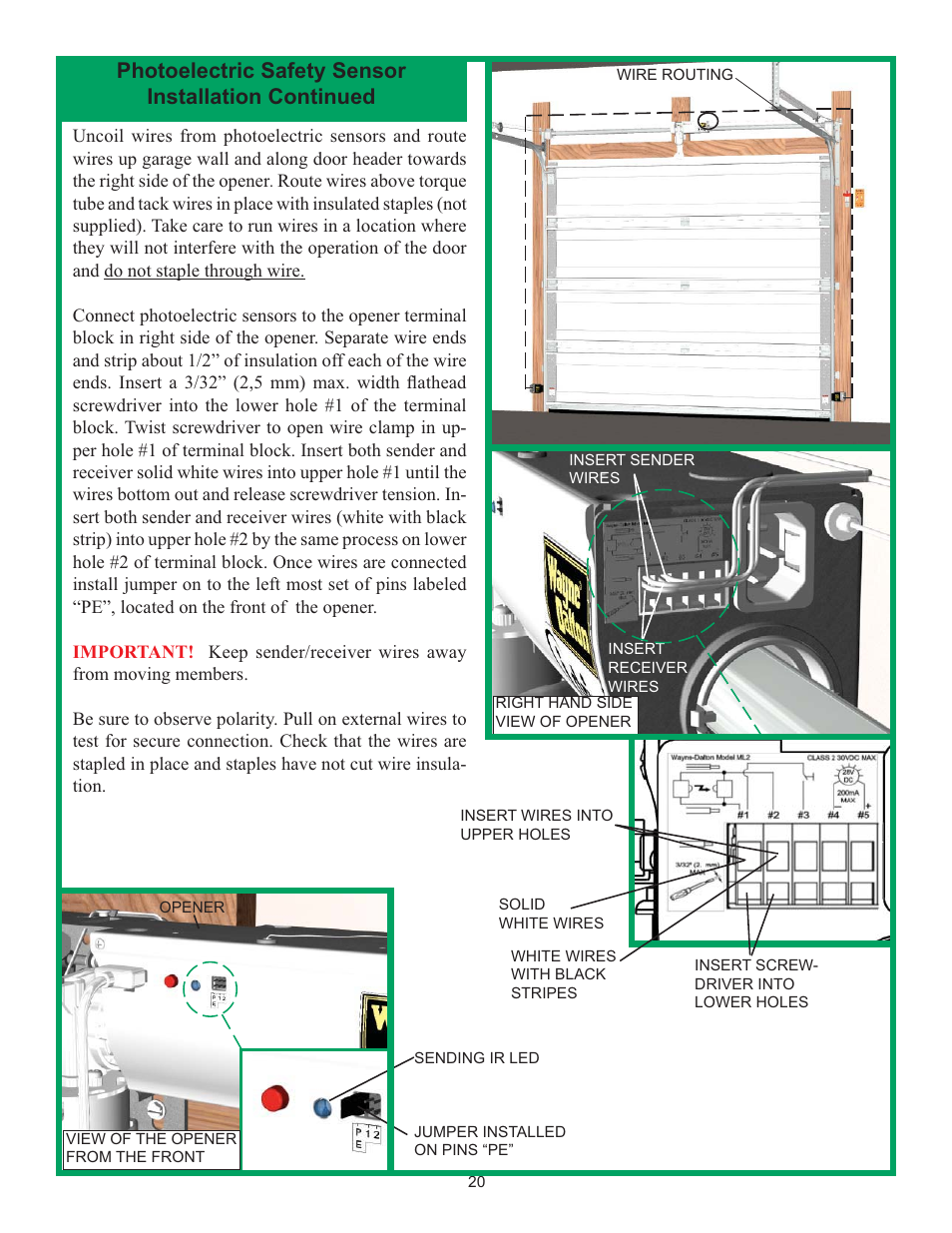 Photoelectric safety sensor installation continued | Wayne-Dalton IDRIVE 3982 User Manual | Page 20 / 36