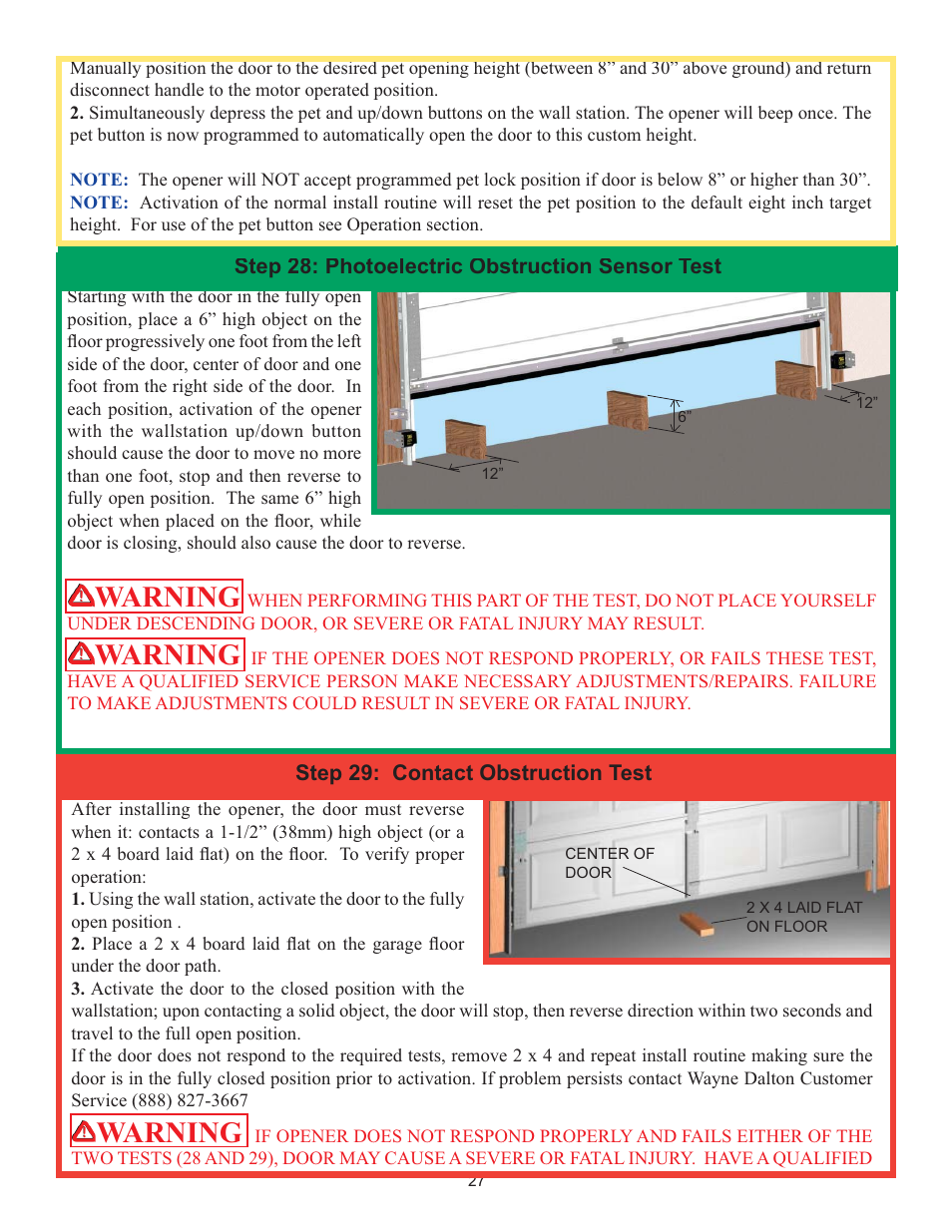 Warning | Wayne-Dalton IDRIVE 3982 User Manual | Page 27 / 36