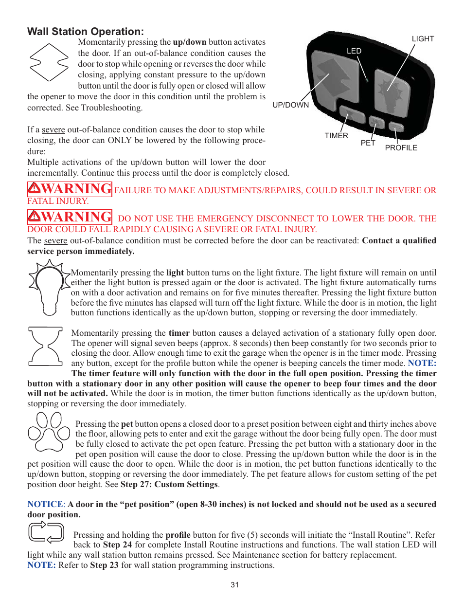 Warning | Wayne-Dalton IDRIVE 3982 User Manual | Page 31 / 36