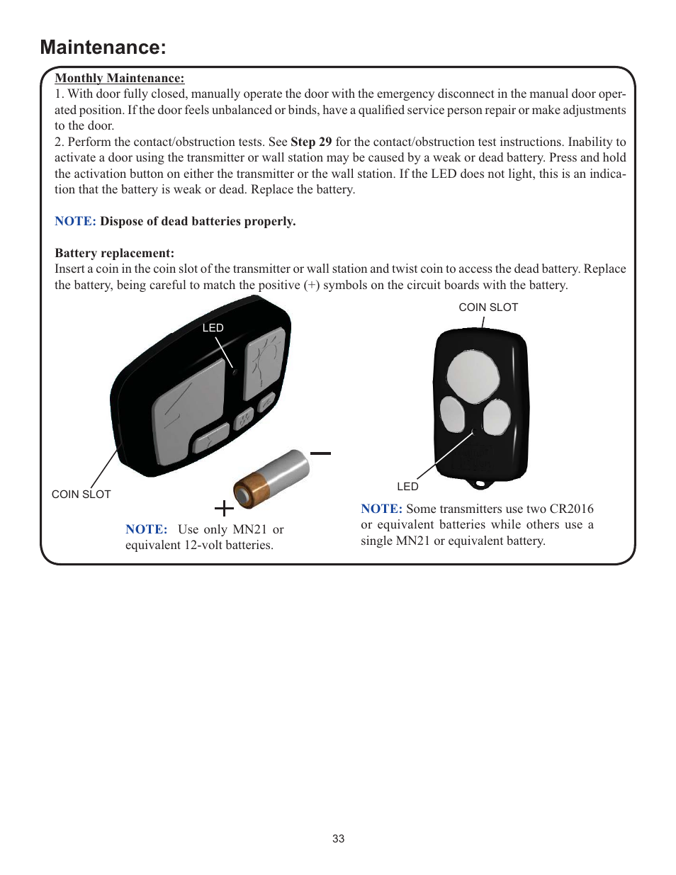 Maintenance | Wayne-Dalton IDRIVE 3982 User Manual | Page 33 / 36