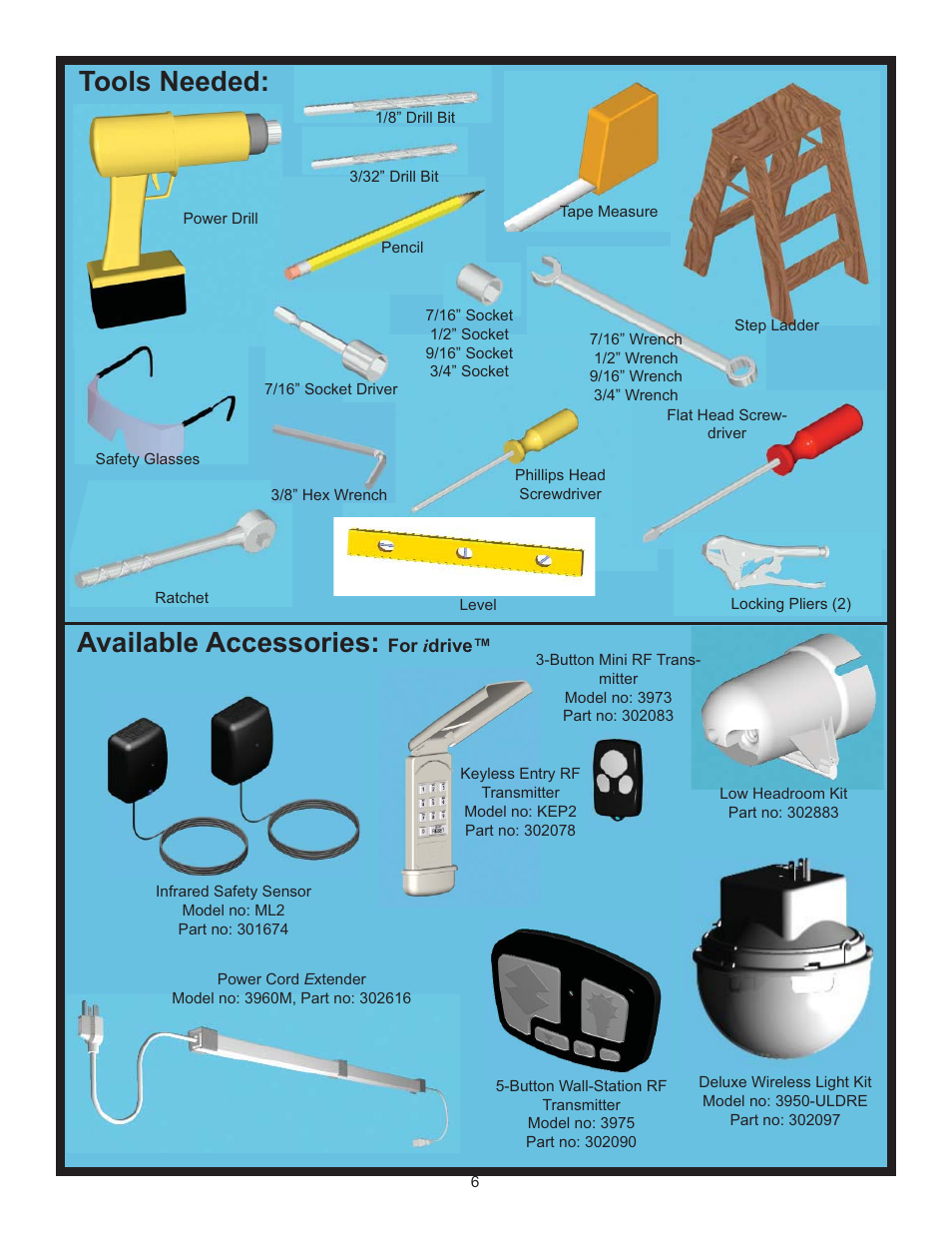 Tools needed, Available accessories | Wayne-Dalton IDRIVE 3982 User Manual | Page 6 / 36