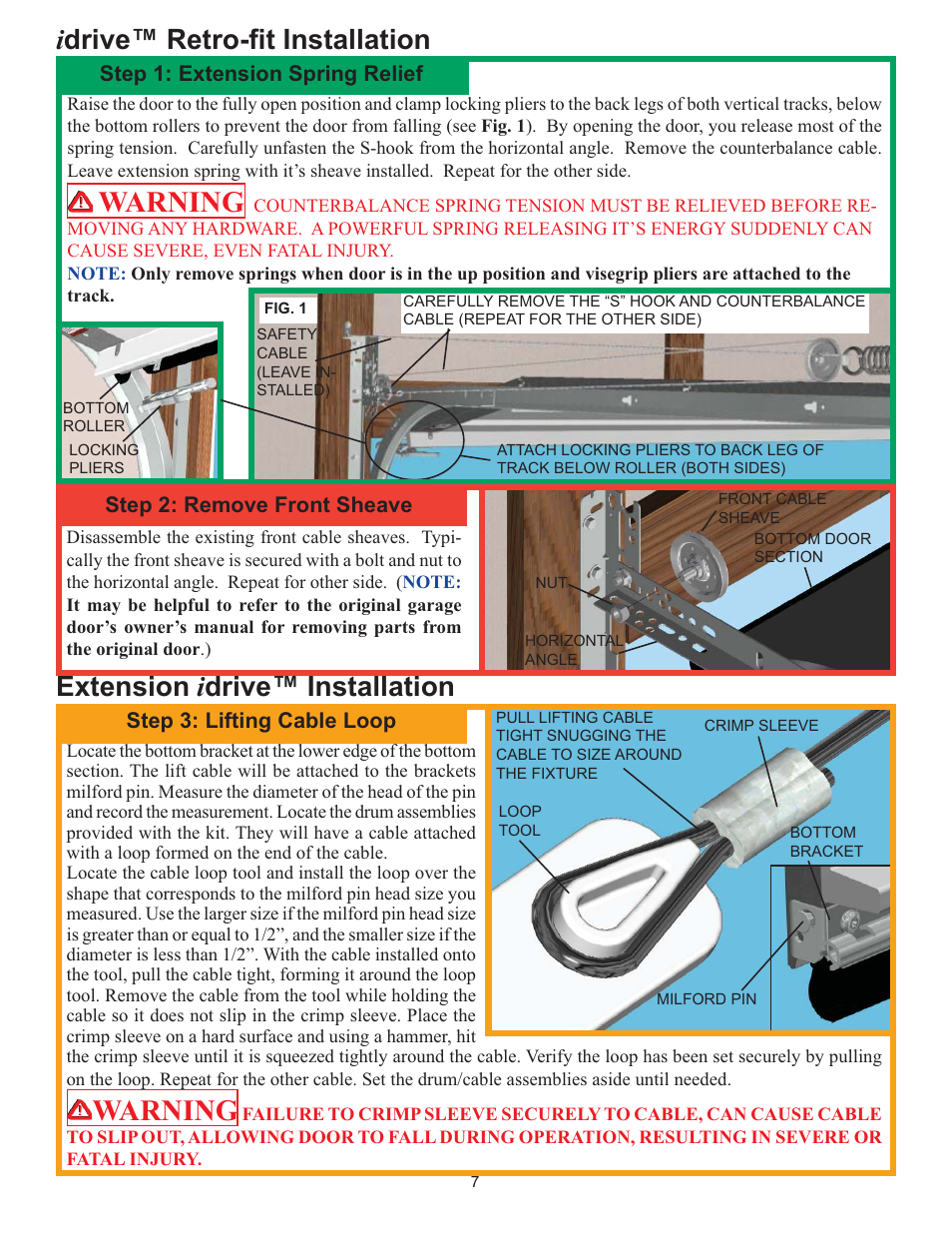 Warning | Wayne-Dalton IDRIVE 3982 User Manual | Page 7 / 36