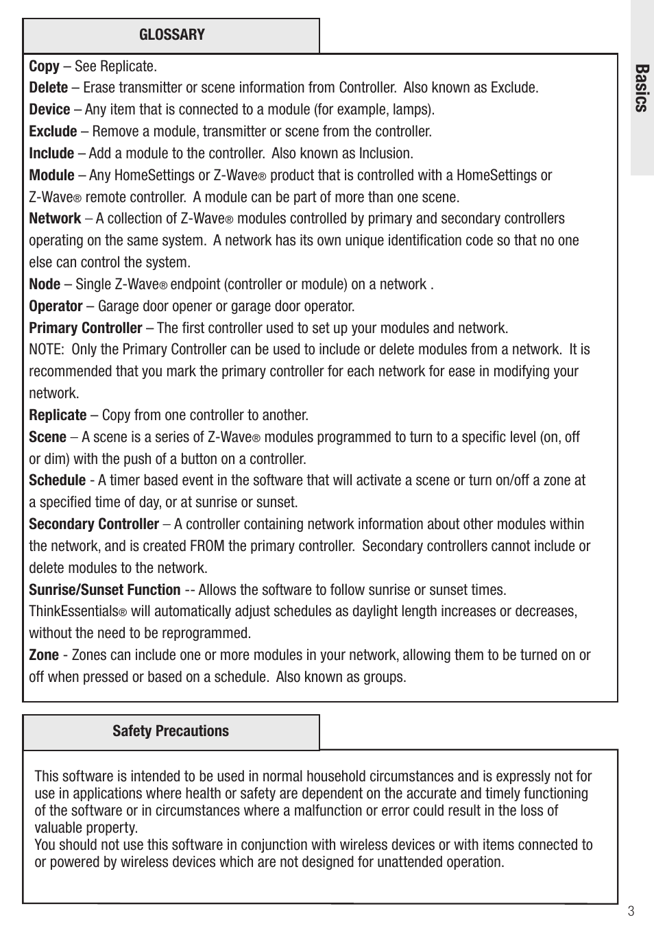 Basics | Wayne-Dalton Z-Wave WDUSB-10 User Manual | Page 3 / 42