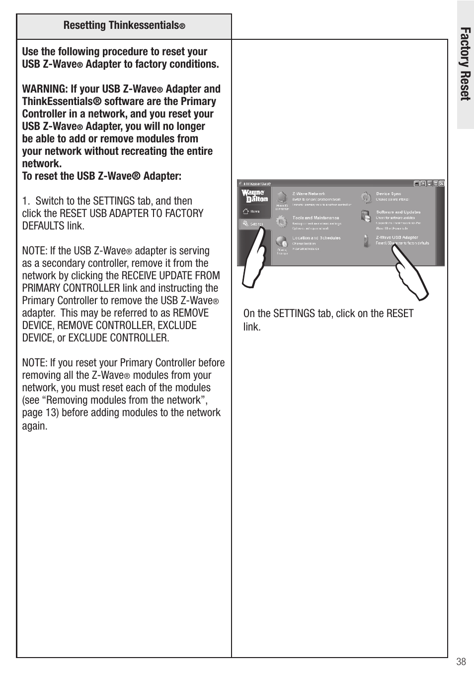 Wayne-Dalton Z-Wave WDUSB-10 User Manual | Page 38 / 42