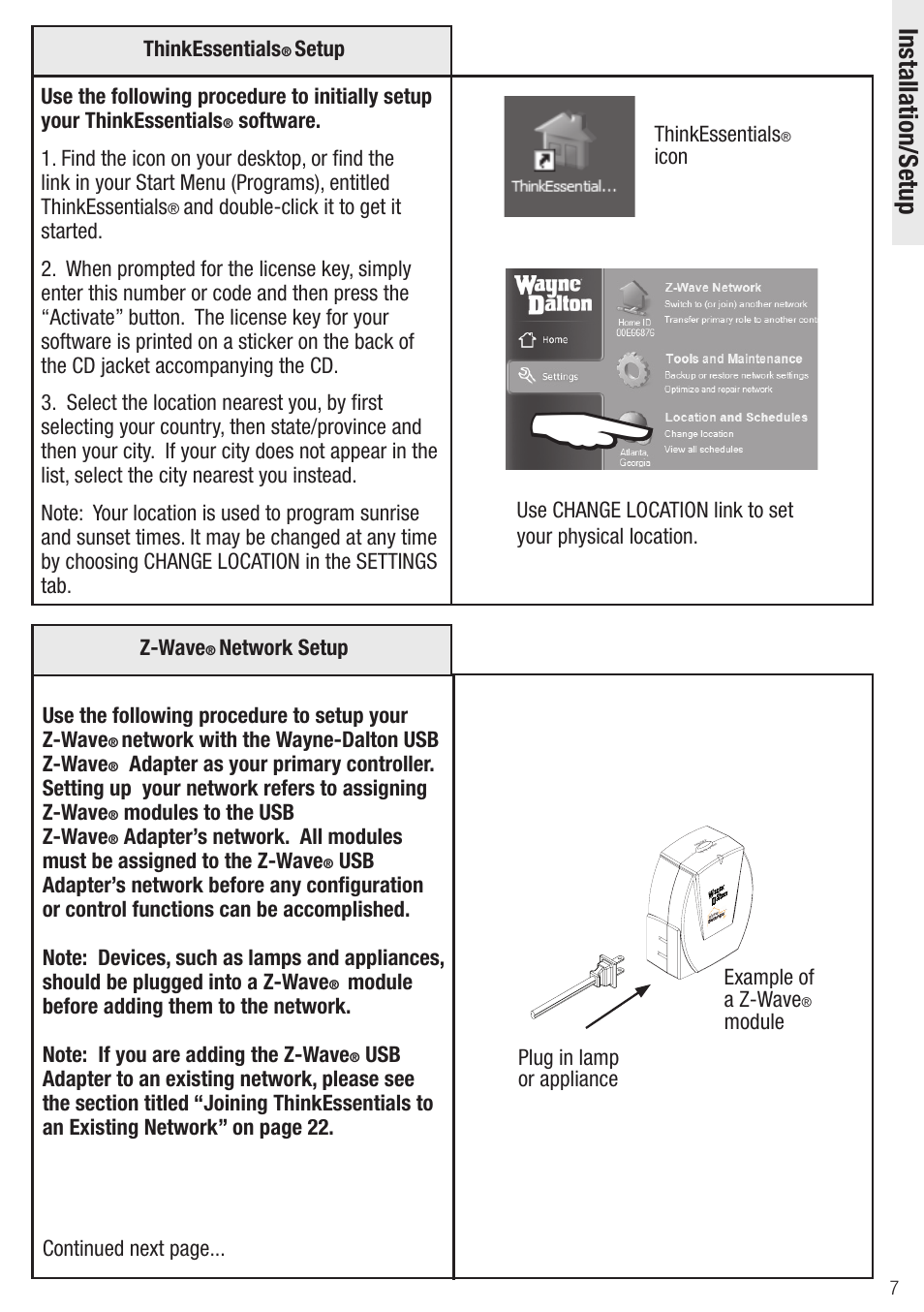 Installation/setup | Wayne-Dalton Z-Wave WDUSB-10 User Manual | Page 7 / 42