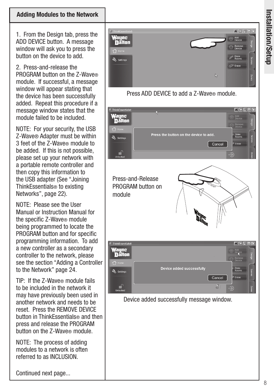 Installation/setup | Wayne-Dalton Z-Wave WDUSB-10 User Manual | Page 8 / 42