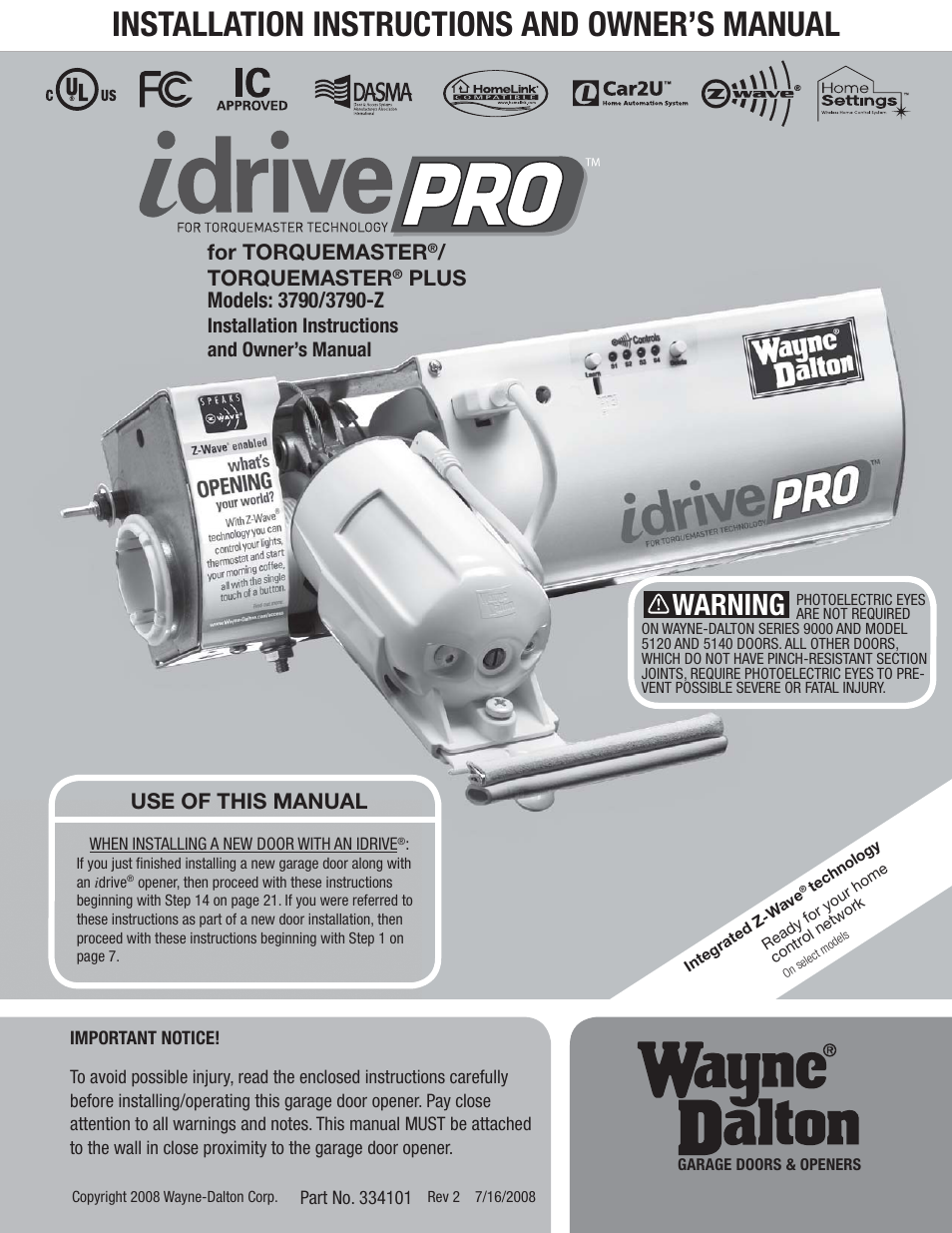 Wayne-Dalton IDRIVE PRO 3790-Z User Manual | 52 pages
